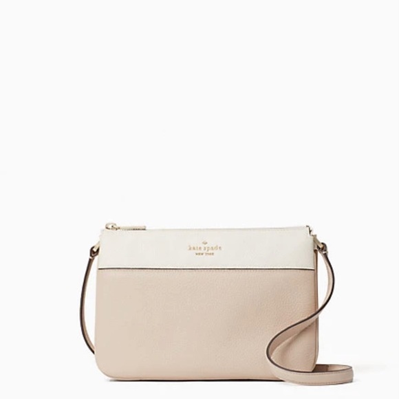 Kate Spade Leila Colorblock Triple Gusset Crossbody Warm Beige Mint New - Picture 2 of 10